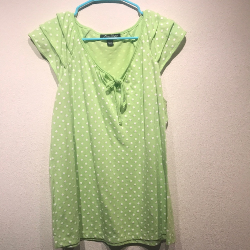 Lime green white polka dot sleeveless shirt